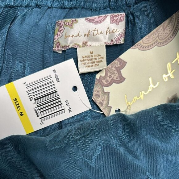 NWT Band of the Free Celene Side Drape Teal Floral Embossed Satin Midi Skirt Med - Picture 5 of 11